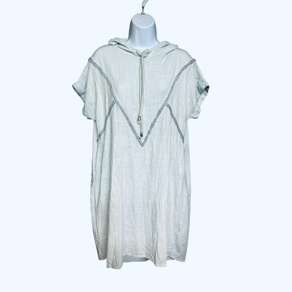 Goa Womens Hoodie Dress SIze M Blue Green Linen Blend Metallic Rick Rack Boho - Picture 1 of 10